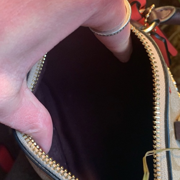 Authentic COACH sign.coated canvas/smooth leather ❤️⭐️zip top satchel/ Crosby - Picture 10 of 16